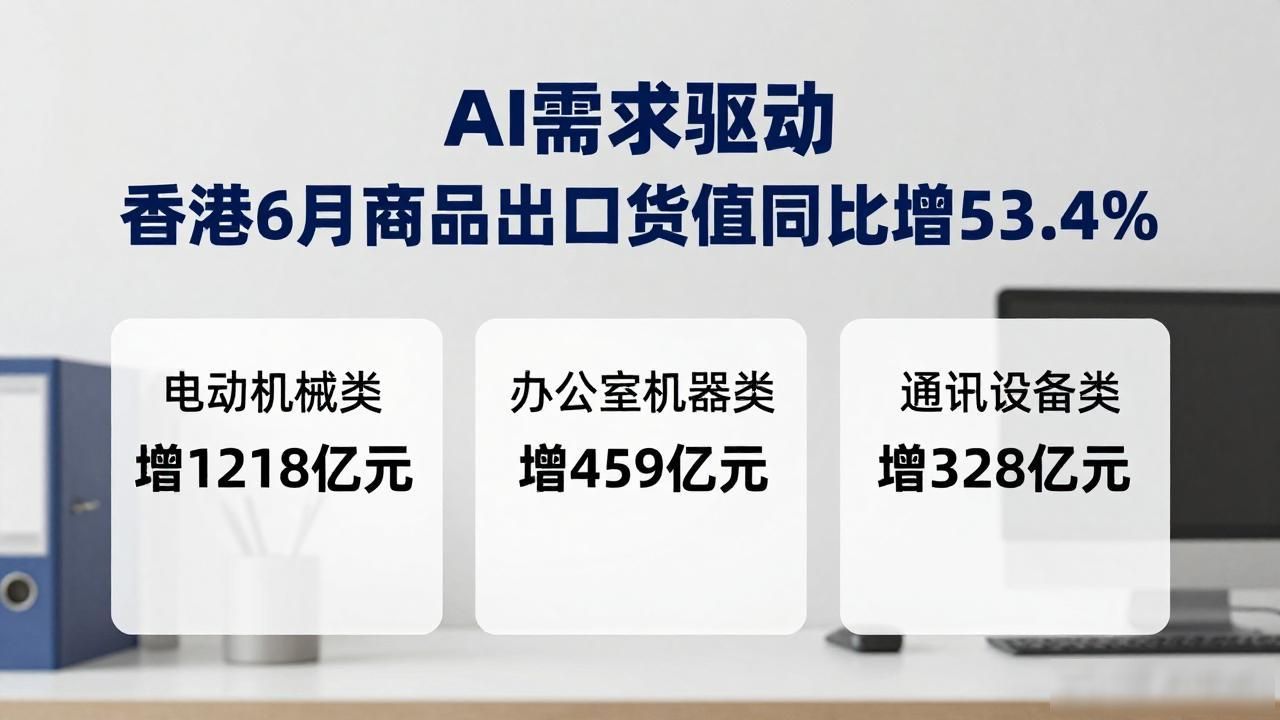 AI需求驱动 香港6月商品出口货值同比增53.4%