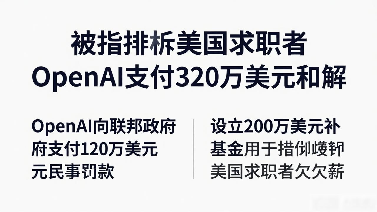 _被指排斥美国求职者 OpenAI支付320万美元和解_被指排斥美国求职者 OpenAI支付320万美元和解